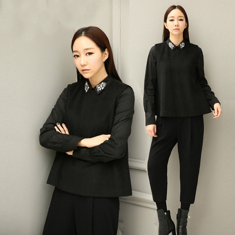 秋冬圆领呢子a字马甲女短款无袖毛呢马夹外穿黑色套头坎肩背心