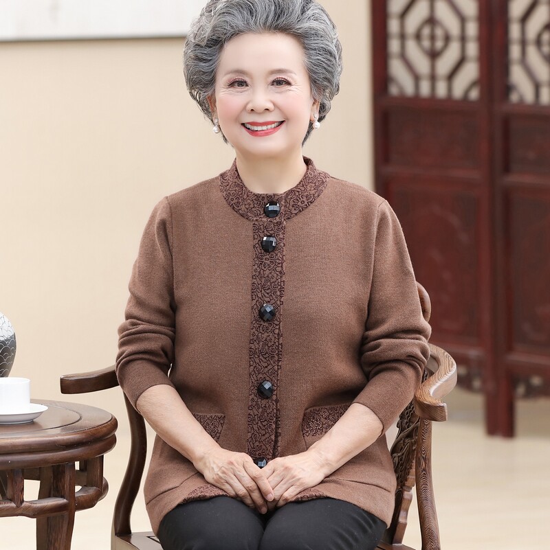 奶奶装春秋开衫针织羊毛衫外套60-70岁80老年人女装毛衣外婆衣服