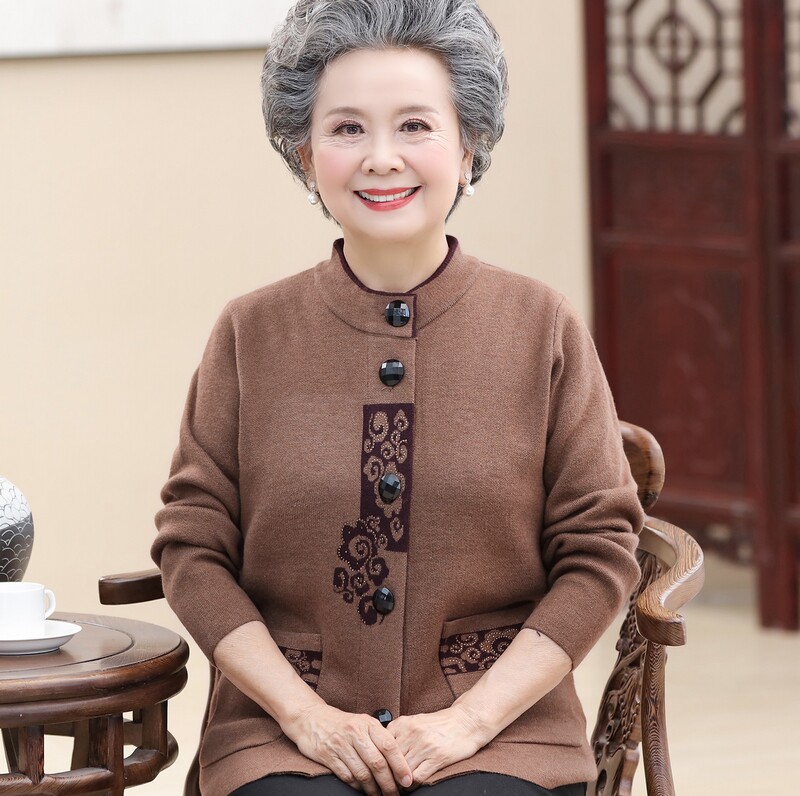 中老年毛衣开衫女加厚外套奶奶秋冬装羊毛衫60-70岁老年人衣服80