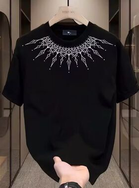 340斤都可穿大码闪电烫钻短袖t恤男胖子肥佬加肥加大宽松体恤