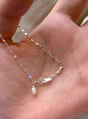 s925银百搭波光粼粼亮片珍珠手链女轻奢小众精致叠戴小米珠银手饰