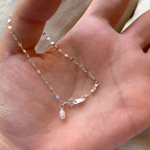 s925银百搭波光粼粼亮片珍珠手链女轻奢小众精致叠戴小米珠银手饰