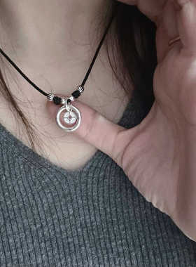 平安聚财平安扣镶嵌钱币黑绳项链男女款2025新款高级感吊坠挂坠绳