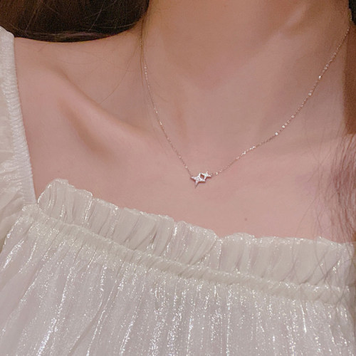 银色四芒星星项链女轻奢小众简约