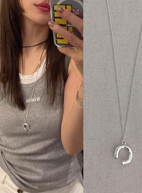 向日葵欧尼同款银色项链女轻奢小众高级感2025新款百搭长款毛衣链
