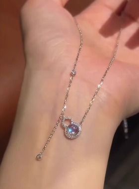 S925纯银幻彩月光石葫芦项链女款高级感轻奢小众简约新中式锁骨链