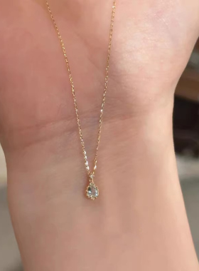 S925纯银海蓝宝水滴吊坠闪钻项链女2025新款高级感轻奢小众锁骨链