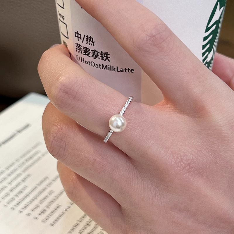 单颗仿真淡水珍珠戒指女小众设计食指纤细轻奢高级感时尚生日礼物