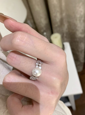 s925银锆石珍珠戒指女轻奢高级感百搭气质开口可调节指环2026新款
