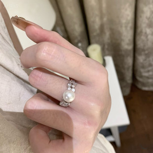 s925银锆石珍珠戒指女轻奢高级感百搭气质开口可调节指环2026新款