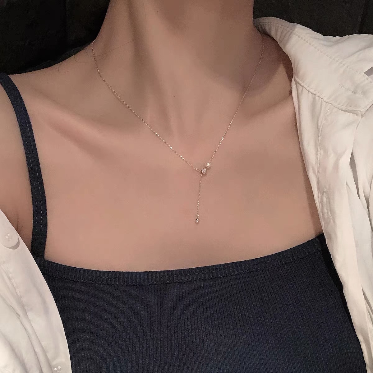 925纯银锆石珍珠项链女轻奢小众