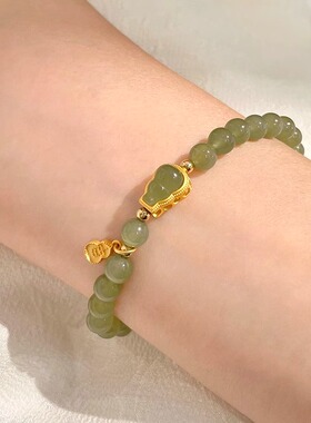 和田玉手串金镶玉葫芦玉珠手链女2024年新款翡翠玉石手饰礼物妈妈