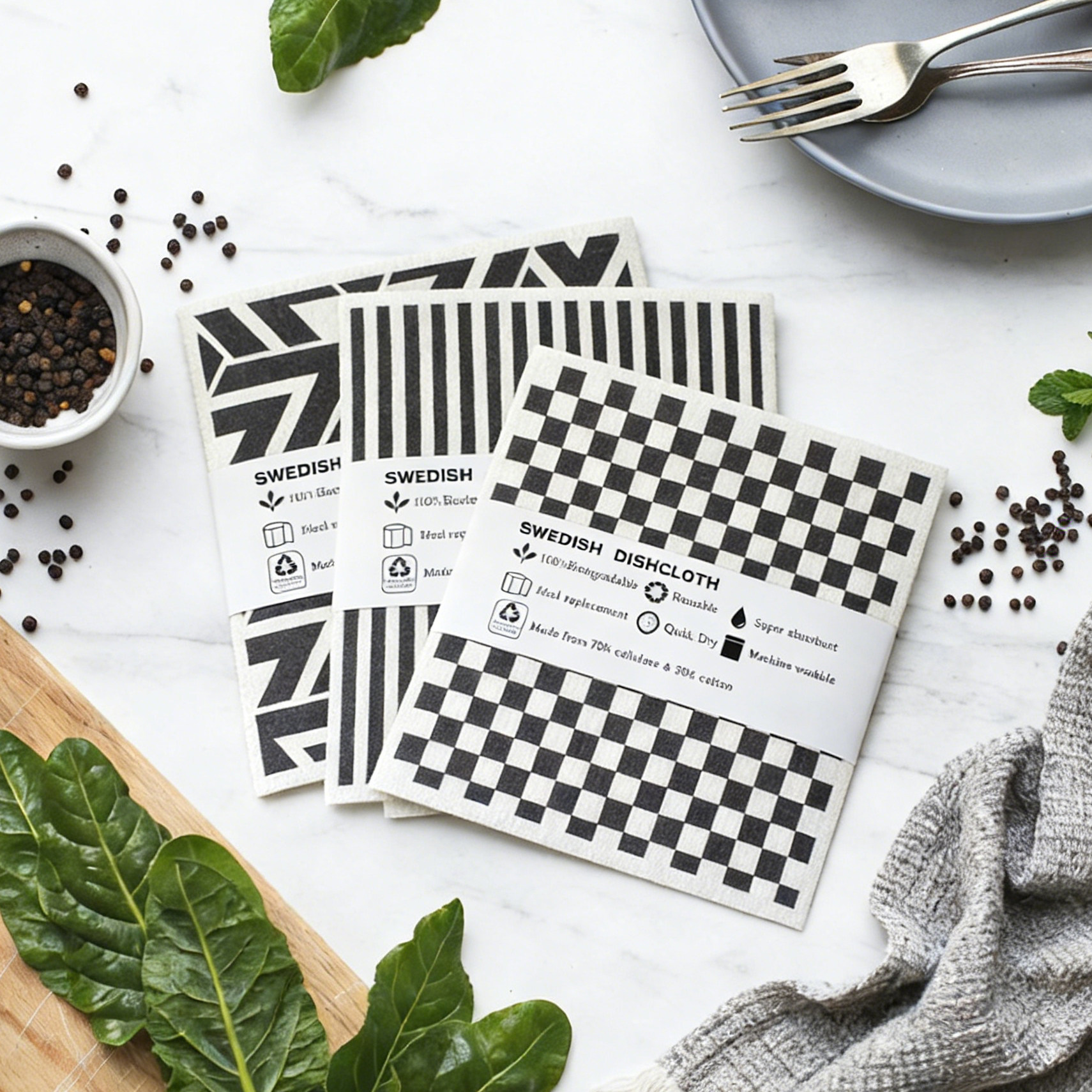 黑白几何图案木浆棉抹布艺术家事巾洗碗布擦台面不粘油吸水易清洗,家庭/个人清洁工具,抹布,淘宝优惠券,粉丝福利购,淘宝优惠卷