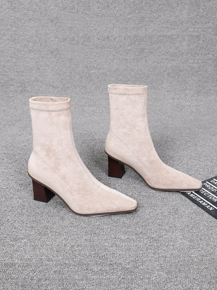 FRENCH HIGH-HEELED BOOTS WOMENS 2024 NEW BLOCK HEEL SQUARE TOE EUROPEAN AND AMERICAN HOT NUBUCK LEATHER BRITISH-STYLE SUEDE BOOTS