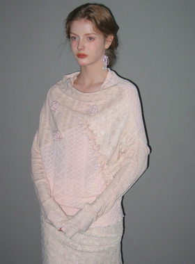 俗集原创 2025AW-1 披肩一字肩慵懒气质长袖针织套头上衣