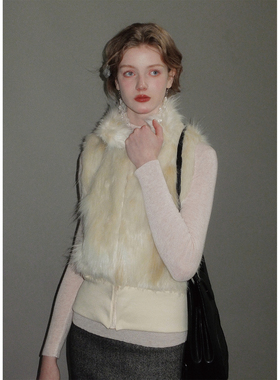 俗集原创 25AW 拼接针立领环保皮草马甲外套拉链上衣