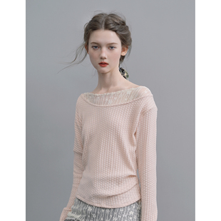 显瘦内搭针织上衣女装 俗集原创 蕾丝肌理感修身 绿色 早秋 粉色