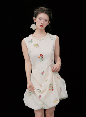 俗集原创2025ss-6新品 立体刺绣旗袍长短两穿设计感连衣裙