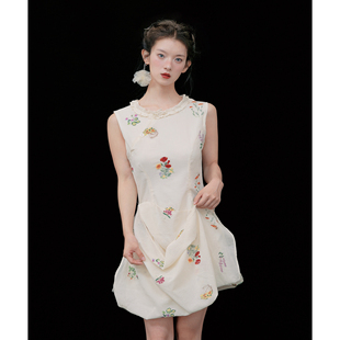 俗集原创2025ss 立体刺绣旗袍长短两穿设计感连衣裙 6新品