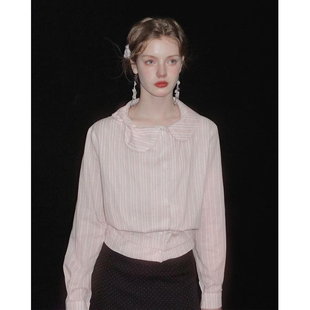 减龄粉色 俗集原创 腰封式 咖色设计感娃娃领上衣衬衣 2025AW