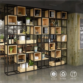 美式 铁艺隔断方格置物架工业风书架格架客厅屏风loft落地展示柜子