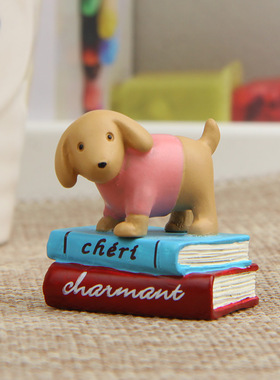 卡通创意立体树脂小狗站书本园艺园艺多肉花插插件居家装饰