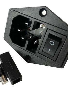 AC220V电源插座带船形开关黑色保险丝电脑机箱仪器安装耳品字新品