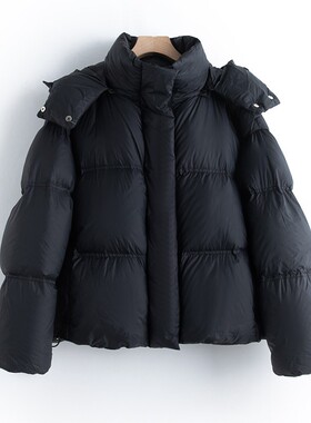 可拆卸连帽立领 白鸭绒小短款保暖羽绒服外套女E43821