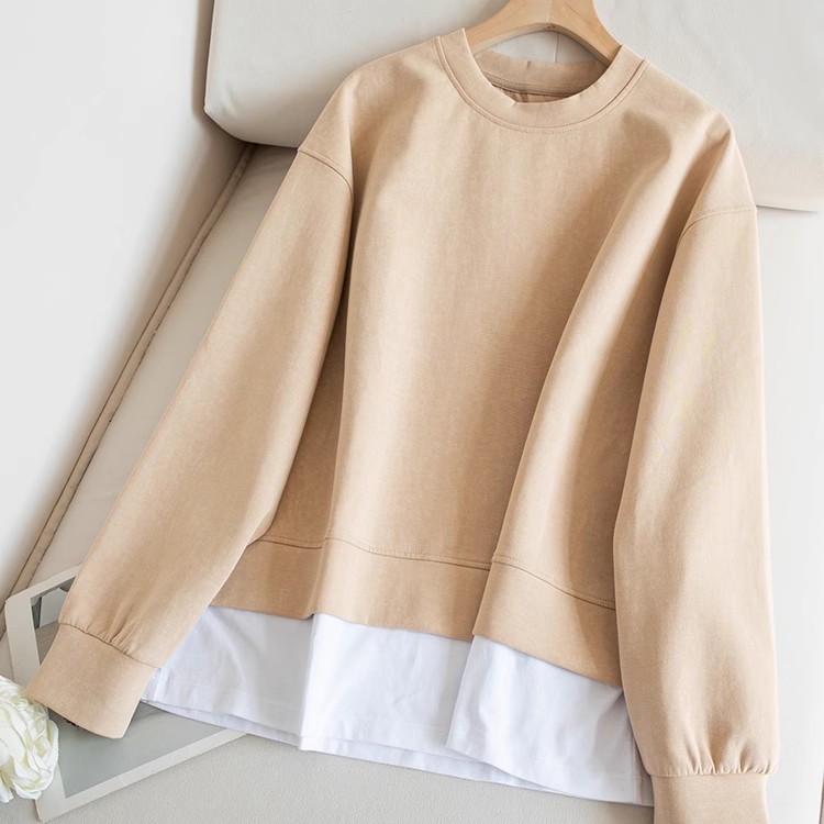 透气棉质宽松显瘦撞色假两件衣摆休闲卫衣C13733