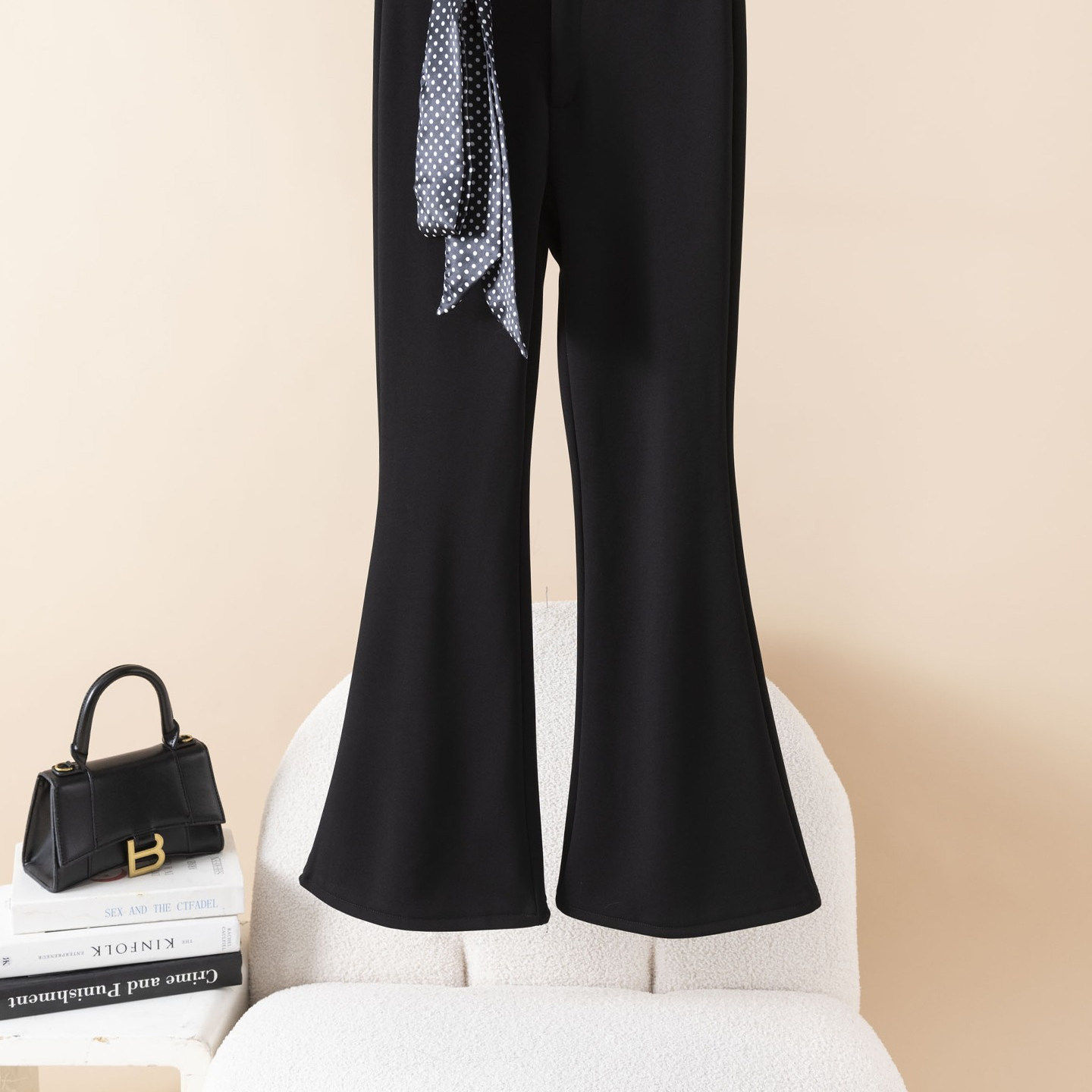 微喇休闲裤子女秋冬设计感丝巾绑带休闲长裤显瘦修身喇叭裤U02823,女装/女士精品,休闲裤,淘宝优惠券,粉丝福利购,淘宝优惠卷