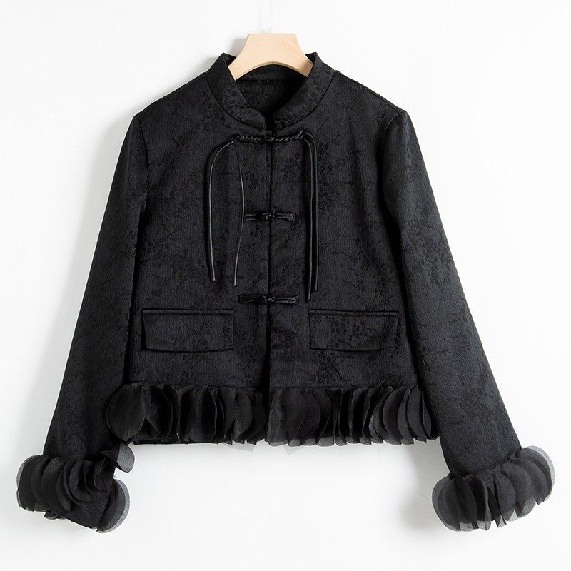 日常通勤灵动花边下摆 立领国风盘扣暗纹提花外套女W04623,女装/女士精品,短外套,淘宝优惠券,粉丝福利购,淘宝优惠卷