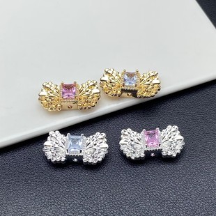 高保色天使的翅膀链条方锆石多孔隔珠DIY饰品配件水晶珠宝文玩串