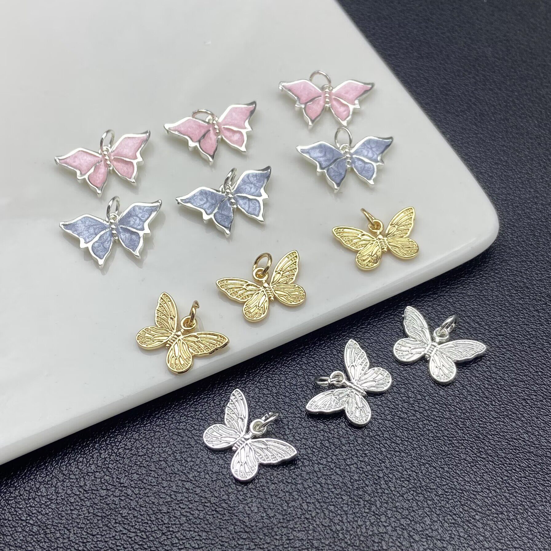 保色滴油蝴蝶吊坠挂饰手工DIY饰品配件美甲串珠手链项链挂件配饰