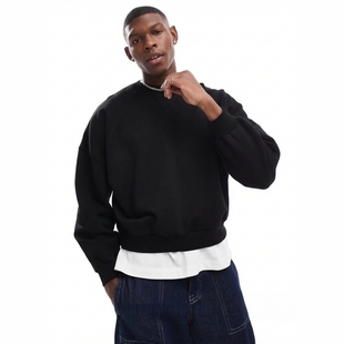 圆领卫衣420G哈苏线设计感黑色宽松外套男 短款 SGC美式 BOXY牛角袖