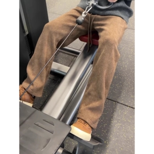 法国Anseola麦穗纹美式咖色裤子男款秋冬季美拉德加绒运动休闲长