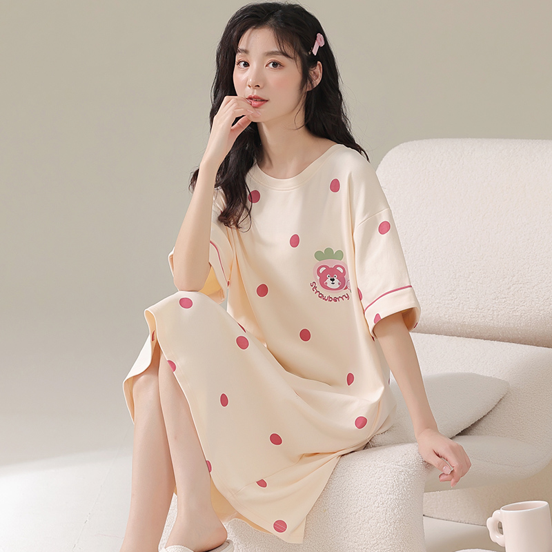 Yiqingmao 2024 new nightgown women’s summer pure cotton short-sleeved young ladies student small sexy pajamas summer