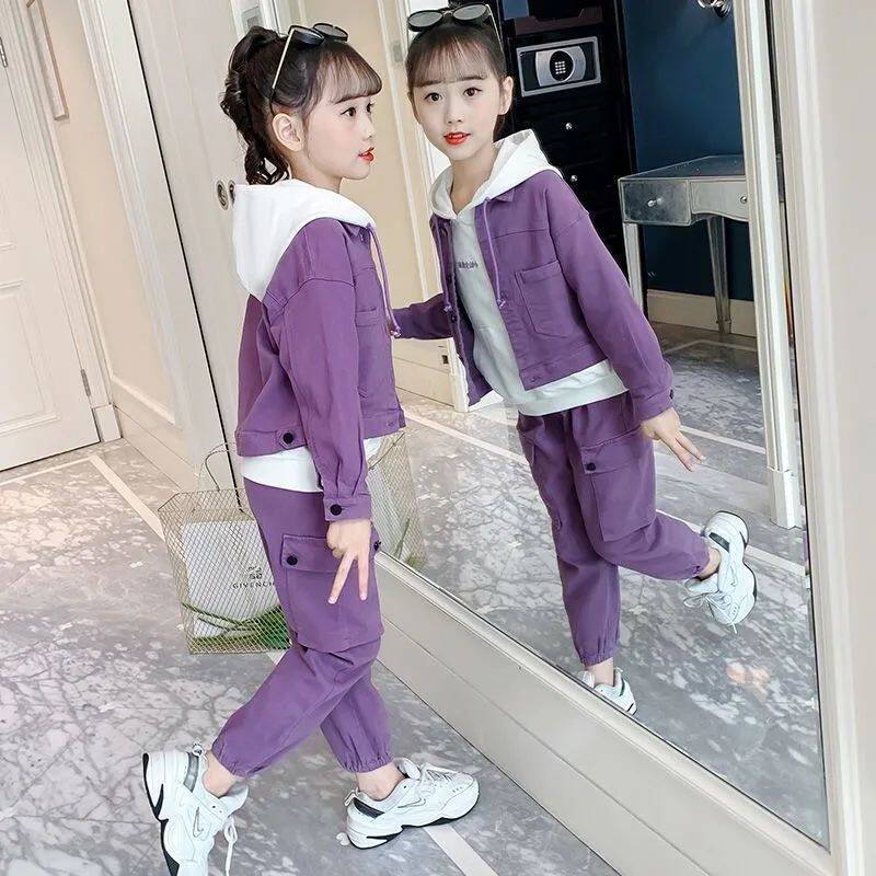 爆款纯棉女童套装春秋季2026新款洋气儿童春装工装两件套宝宝早秋
