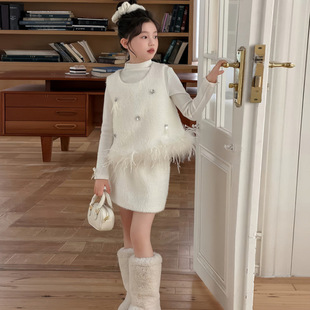 女童冬装2025新款儿童搭配一整套小公主女孩洋气时髦裙子三件套冬