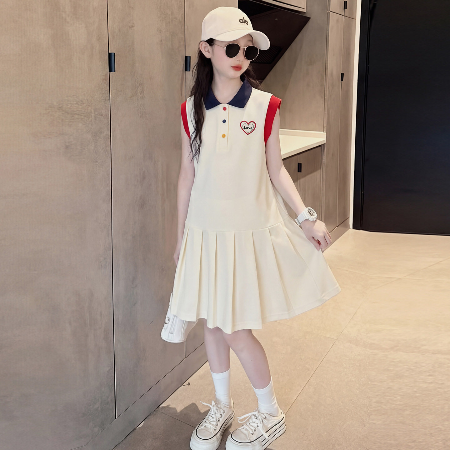 女童连衣裙2026新款夏装女孩针织网球运动休闲POLO裙儿童夏季裙子