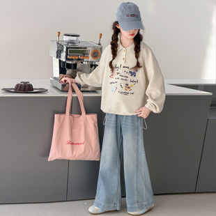 女童卫衣春款套装2026新款儿童洋气刺绣小马POLO衫翻领时髦阔腿裤