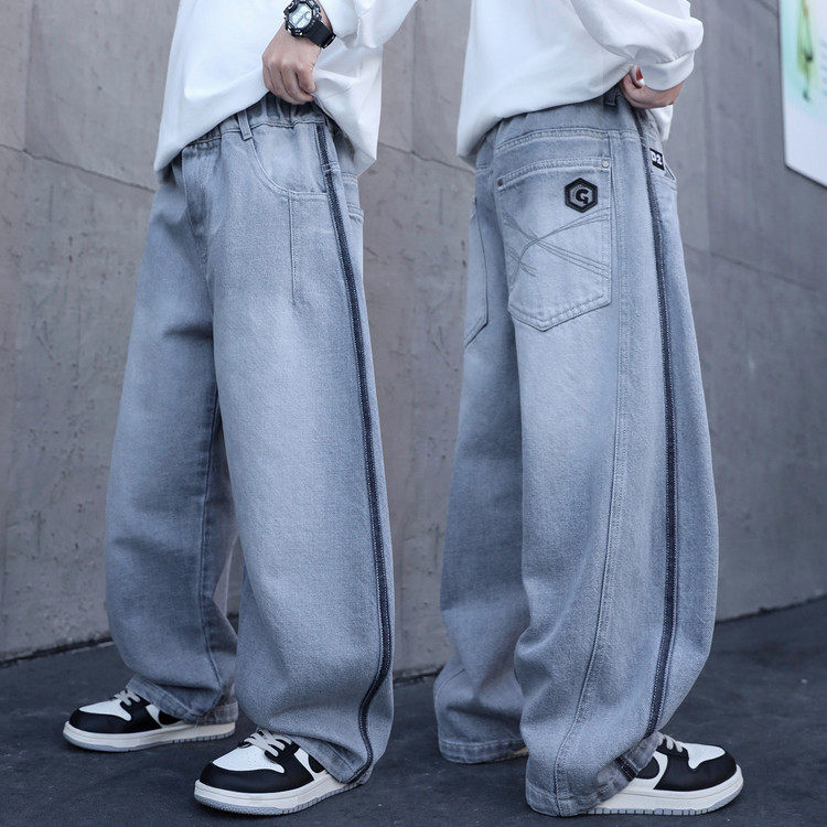 男童春季牛仔裤中大童洋气裤子秋季2026新款韩版春款休闲直筒长裤