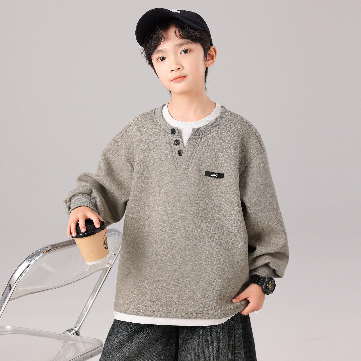 男童春秋款假两件卫衣2026新款春季大儿童男孩春装上衣痞帅韩范潮