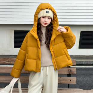 女童黄色连帽棉服女装冬季2025年新款韩系超好看加厚面包服外套.