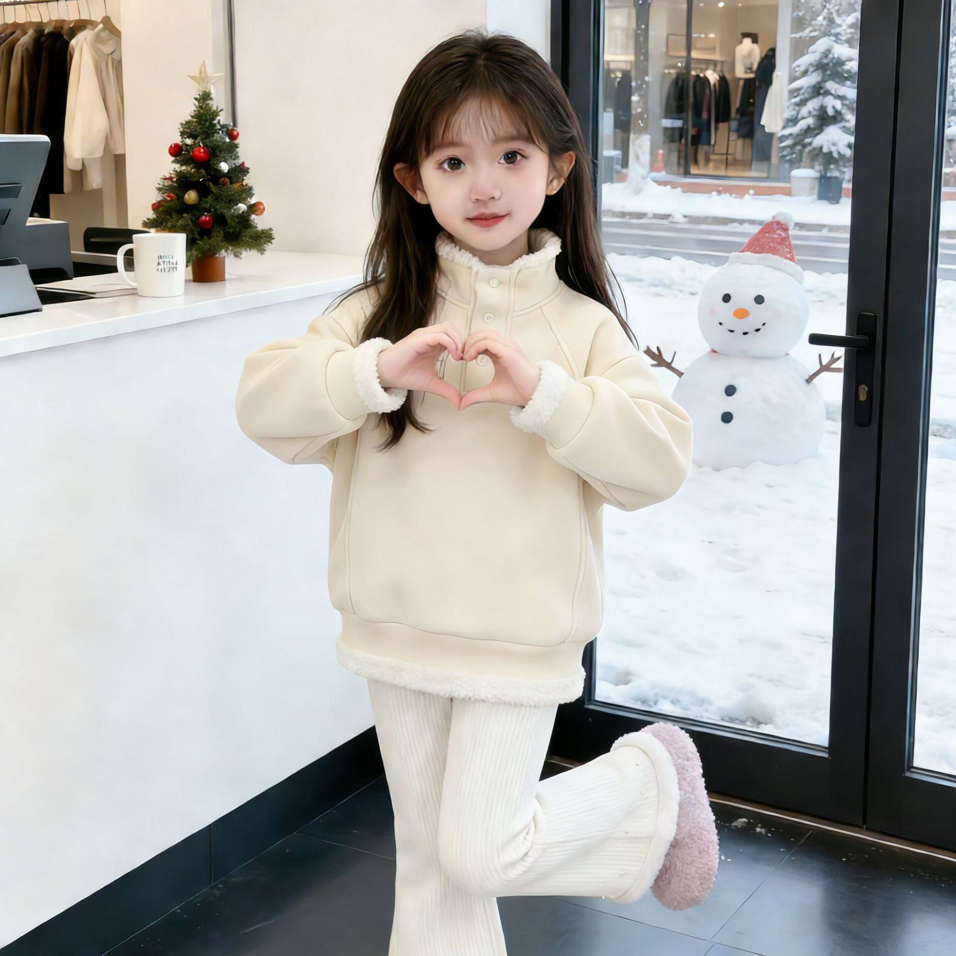 女童高领卫衣加绒加厚2025新款冬季巨好看的女孩衣服保暖内搭上衣
