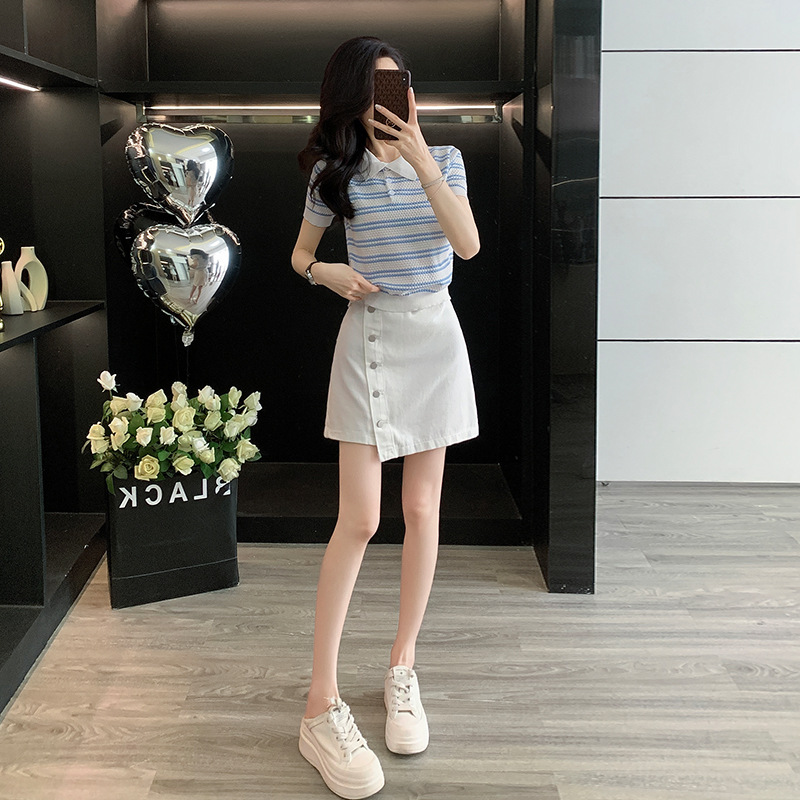 小众炸街高级感女装t恤女款2025新款爆款洋气牛仔半身裙休闲套装