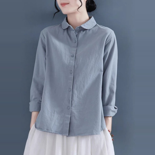 宽松休闲长袖棉麻设计感衬衫