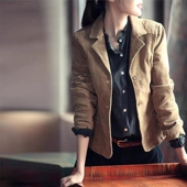 韩版 灯芯绒外套女修身 小西装 2025春秋新款 休闲条绒上衣复古女装 百