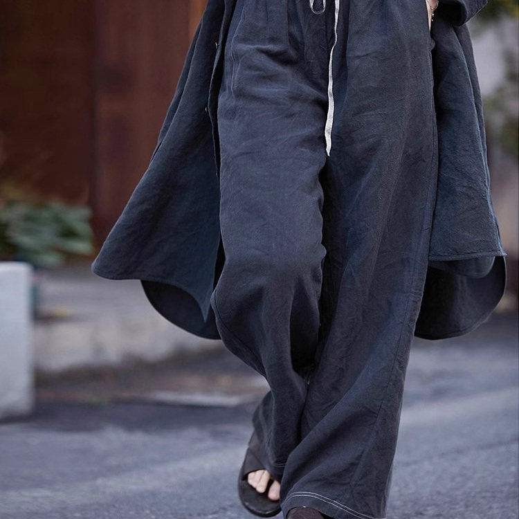 2026新款青灰汉麻碧纹染宽松亚麻休闲裤女百搭直筒阔腿长裤