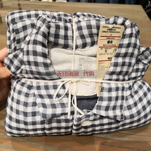 专柜MUJI无印良品无侧缝五层纱织男睡衣秋冬季加厚全棉家居服新品