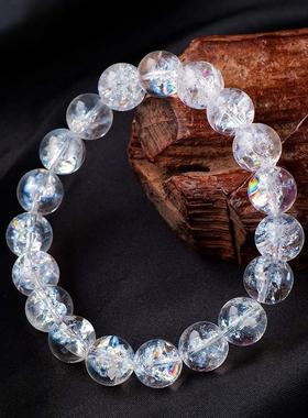 东海天然白阿赛斯特莱彩虹圆珠单圈手链白水晶手链白阿塞水晶手串